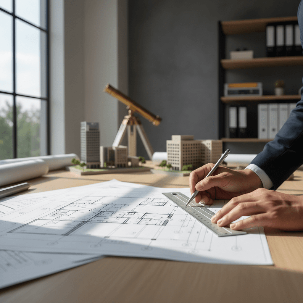 Electrical blueprints on a workbench